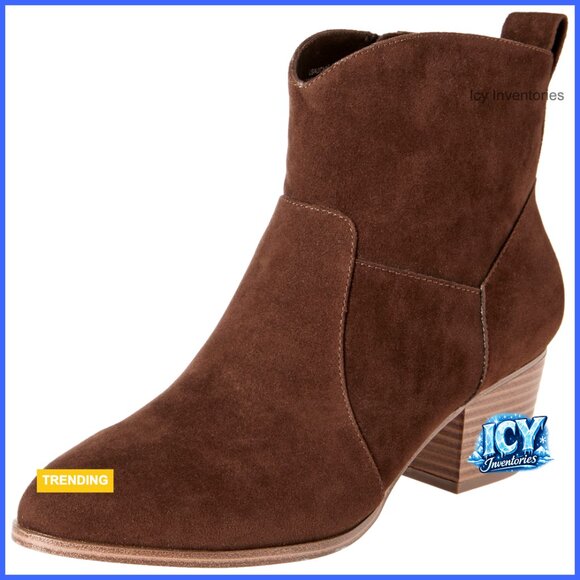 Faux Leather Western Ankle Boots with Stacked Heel
